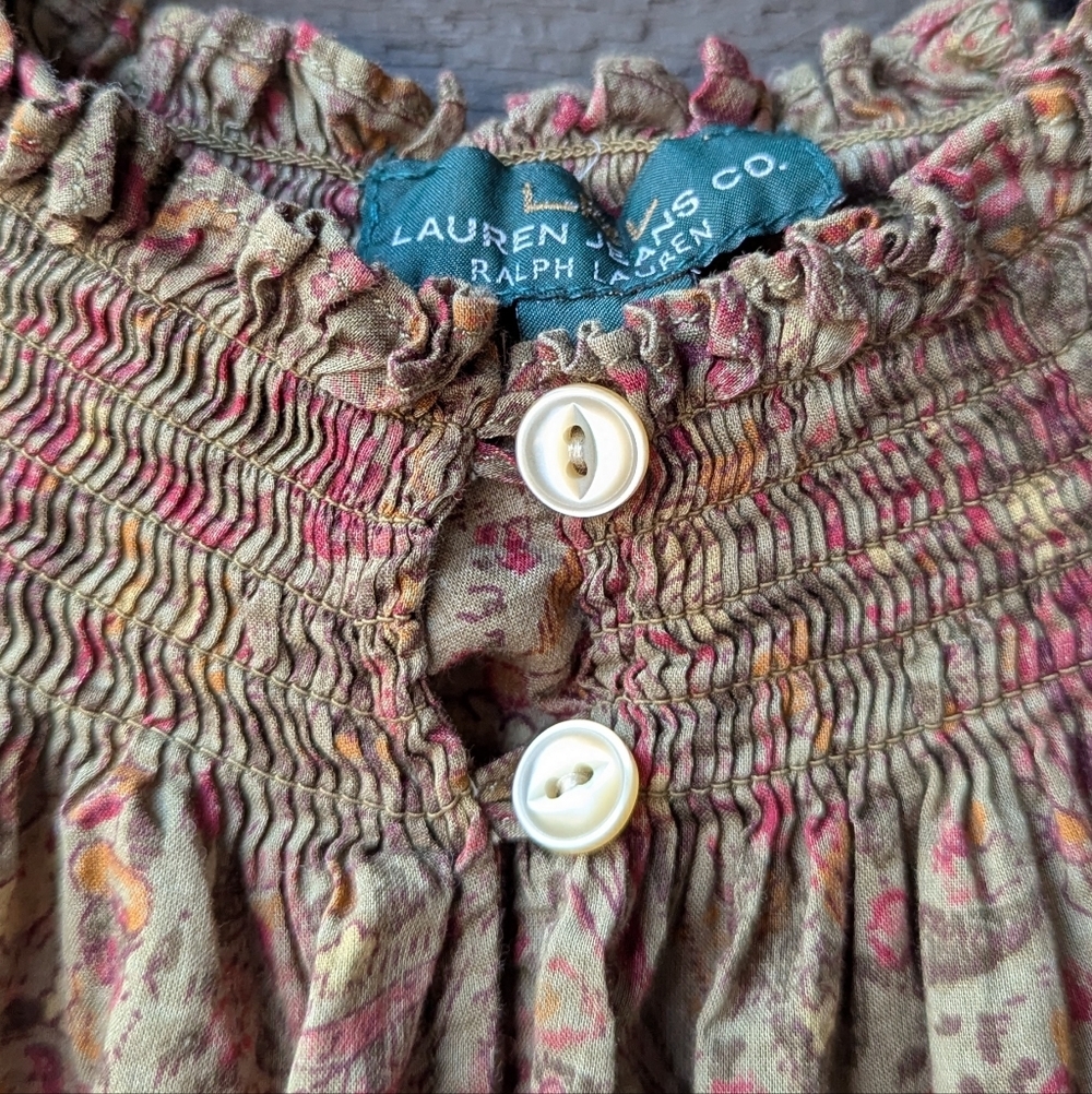 Lauren Jeans Ralph Lauren Button Up Mock Neck Long Sleeve Victorian Blouse Large - Picture 3 of 8